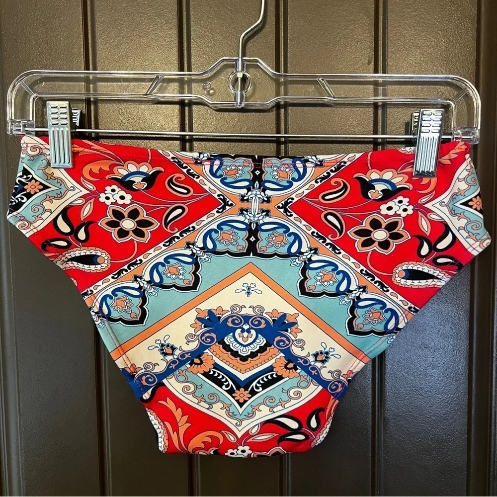 Flying Tomato Paisley Bohemian Bikini Bottom Pink Blue Small